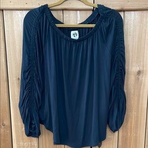 Free People Black Ruched Sleeve Shirt Blouse XS